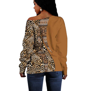 Afro Leopard Mix Native Tribal Pattern Off Shoulder Sweater