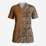 Africa Leopard Mix Native Tribal Pattern Scrub Top
