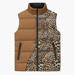 Africa Leopard Mix Native Tribal Pattern Sleeveless Puffer Jacket