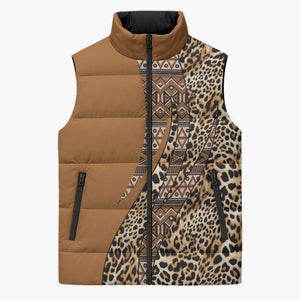 Africa Leopard Mix Native Tribal Pattern Sleeveless Puffer Jacket
