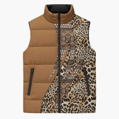 Africa Leopard Mix Native Tribal Pattern Sleeveless Puffer Jacket