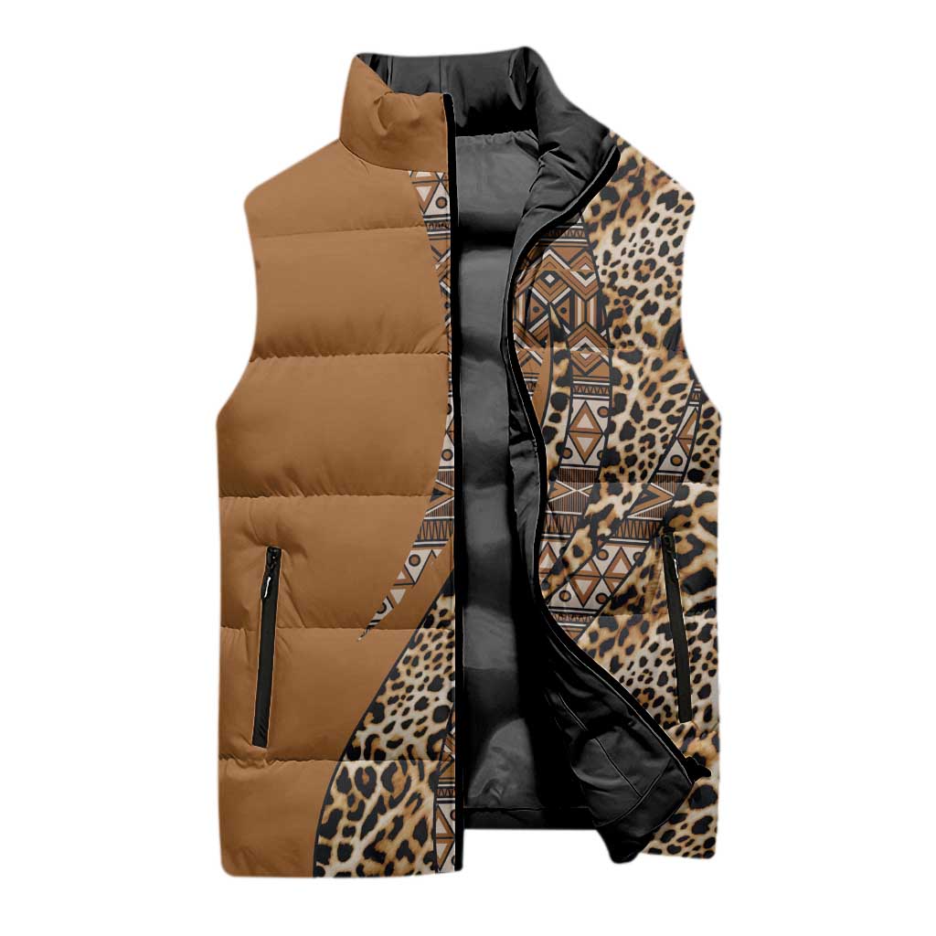 Africa Leopard Mix Native Tribal Pattern Sleeveless Puffer Jacket