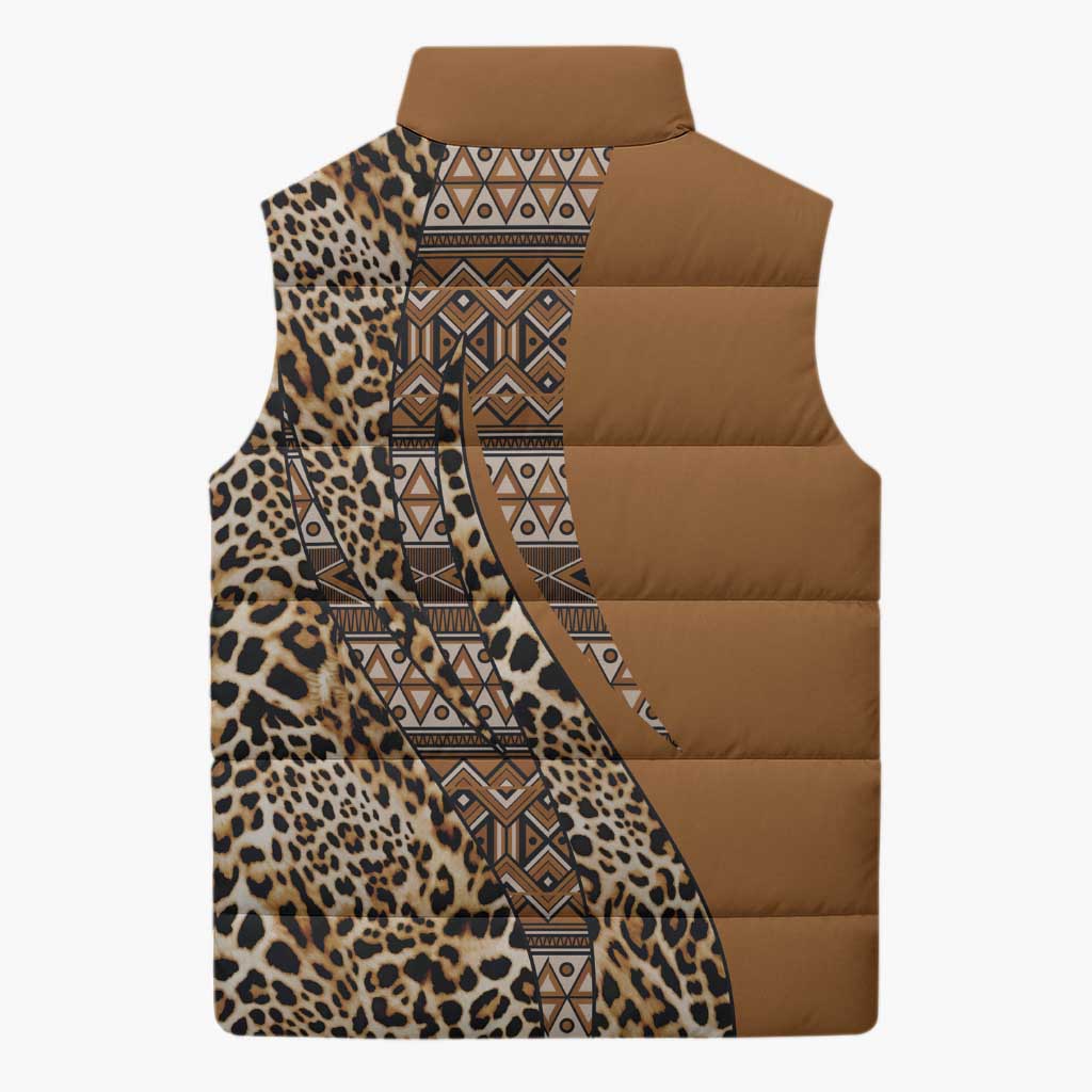 Africa Leopard Mix Native Tribal Pattern Sleeveless Puffer Jacket