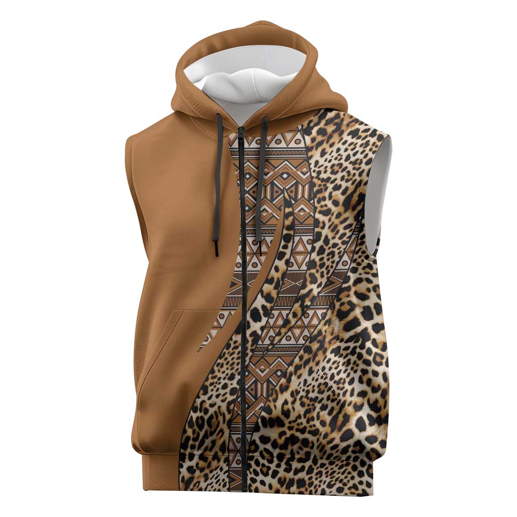 Afro Leopard Mix Native Tribal Pattern Sleeveless Zip Hoodie - African Pride
