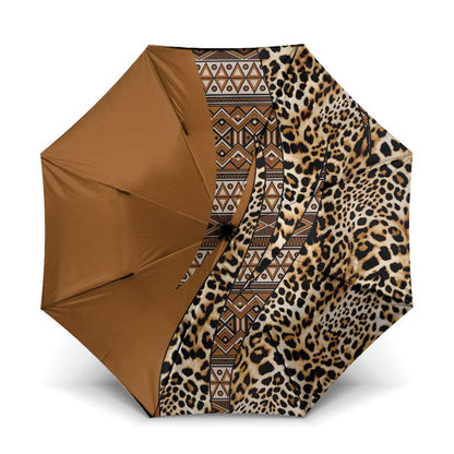 Africa Leopard Mix Native Tribal Pattern Umbrella