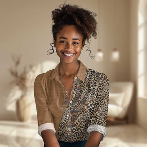 Afro Leopard Mix Native Tribal Pattern Women Casual Shirt