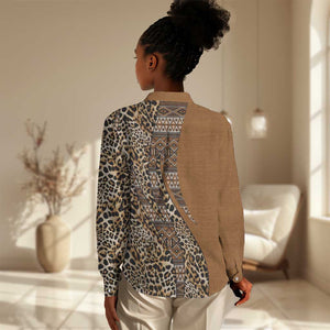 Afro Leopard Mix Native Tribal Pattern Women Casual Shirt