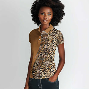 Afro Leopard Mix Native Tribal Pattern Women Polo Shirt