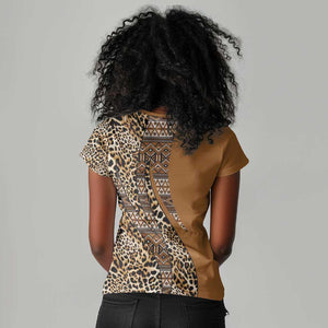 Afro Leopard Mix Native Tribal Pattern Women V-Neck T-Shirt