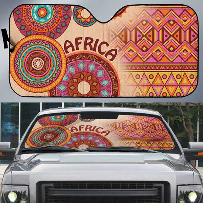 Africa Tribal Traditional Pattern Auto Sun Shade Beige Motif