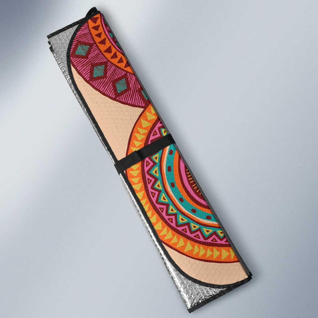 Africa Tribal Traditional Pattern Auto Sun Shade Beige Motif