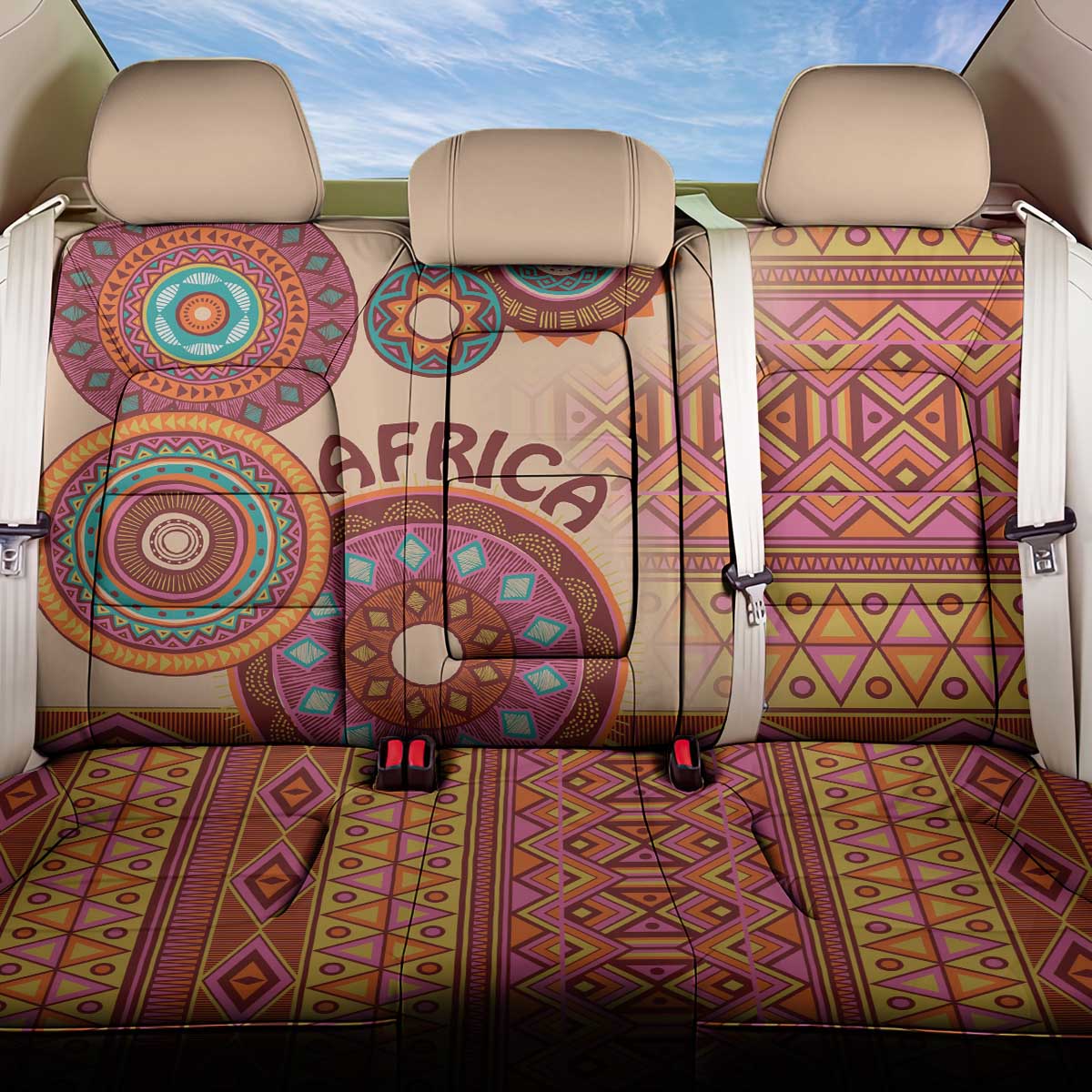 Afro Tribal Traditional Pattern Back Car Seat Cover Beige Motif