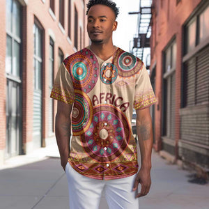 Afro Tribal Traditional Pattern Baseball Jersey Beige Motif