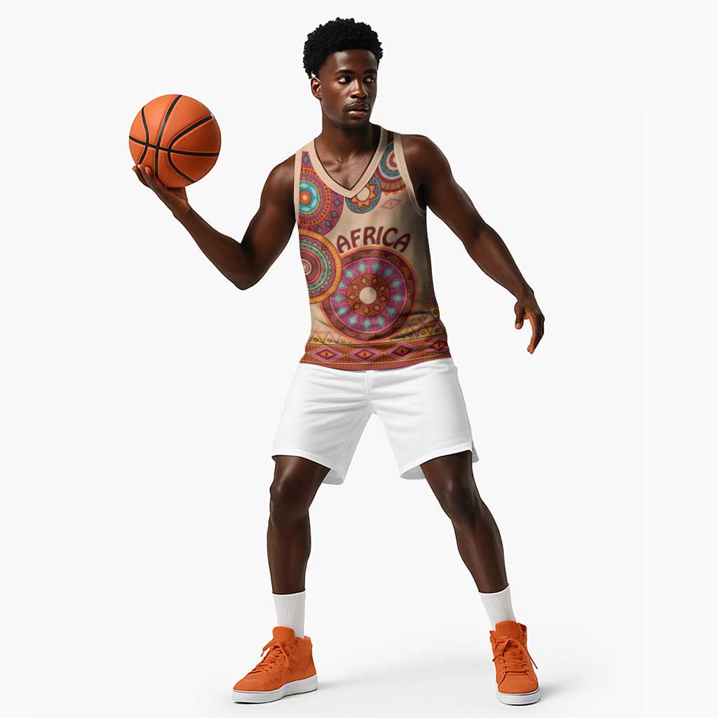 Afro Tribal Traditional Pattern Basketball Jersey Beige Motif LT9