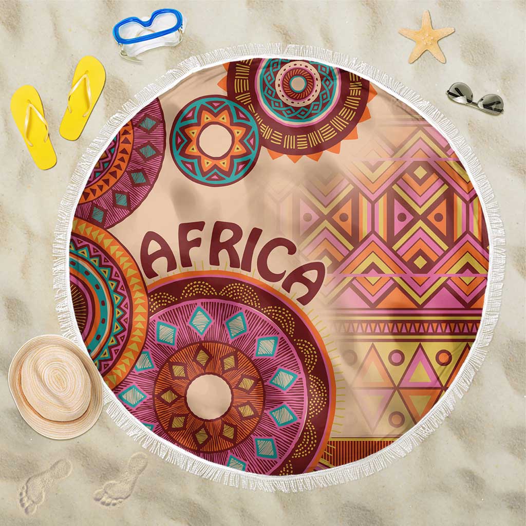 Afro Tribal Traditional Pattern Beach Blanket Beige Motif