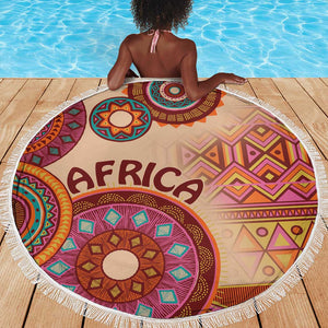 Afro Tribal Traditional Pattern Beach Blanket Beige Motif