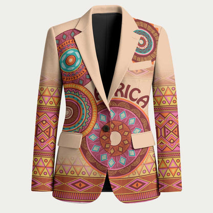 Africa Tribal Traditional Pattern Blazer Beige Motif