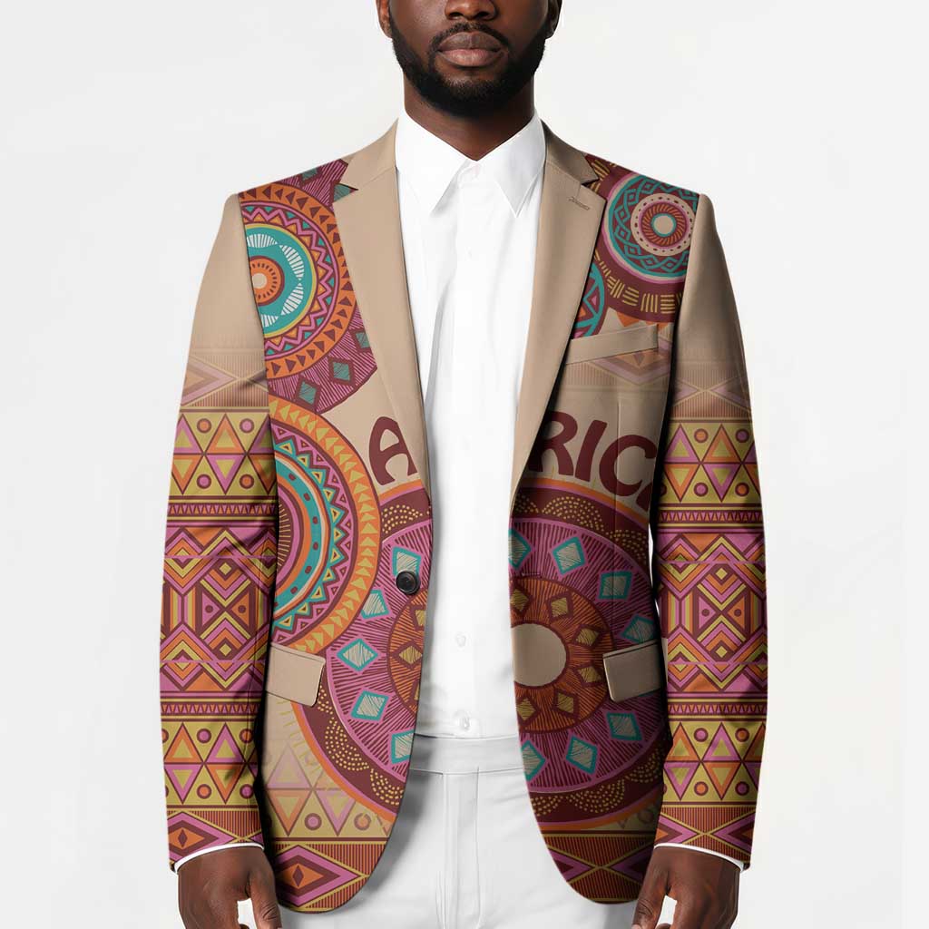 Africa Tribal Traditional Pattern Blazer Beige Motif