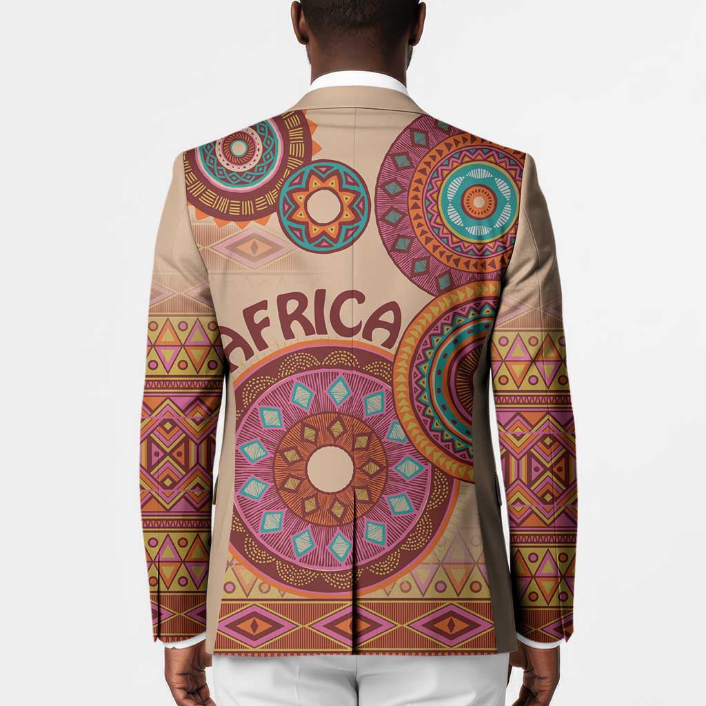 Africa Tribal Traditional Pattern Blazer Beige Motif