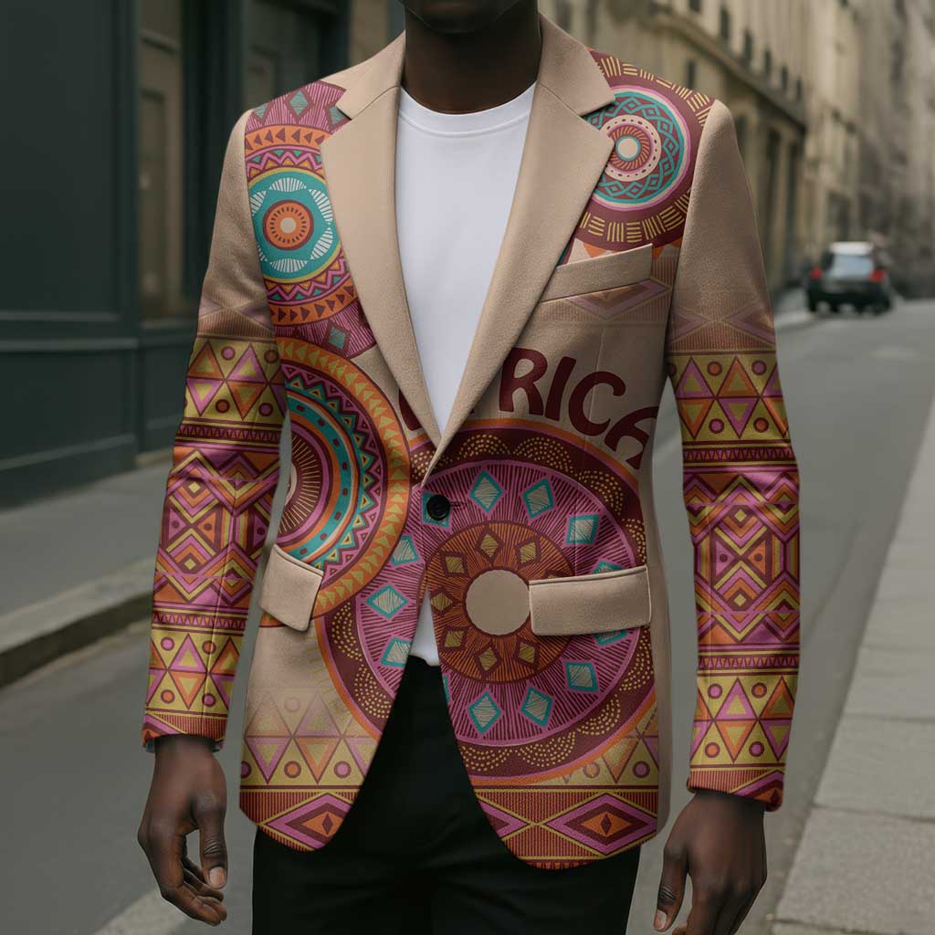 Africa Tribal Traditional Pattern Blazer Beige Motif