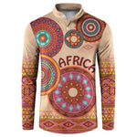 Africa Tribal Traditional Pattern Button Sweatshirt Beige Motif