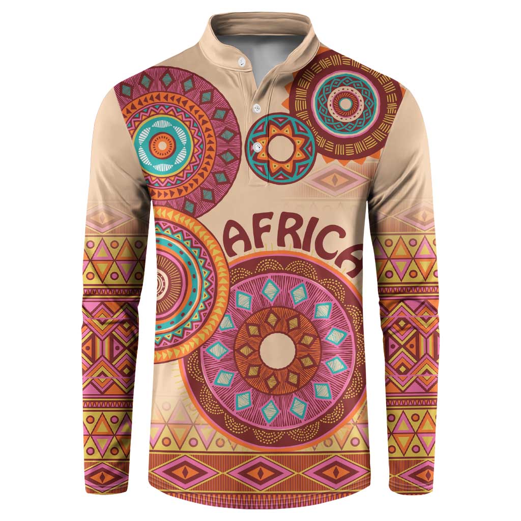 Africa Tribal Traditional Pattern Button Sweatshirt Beige Motif