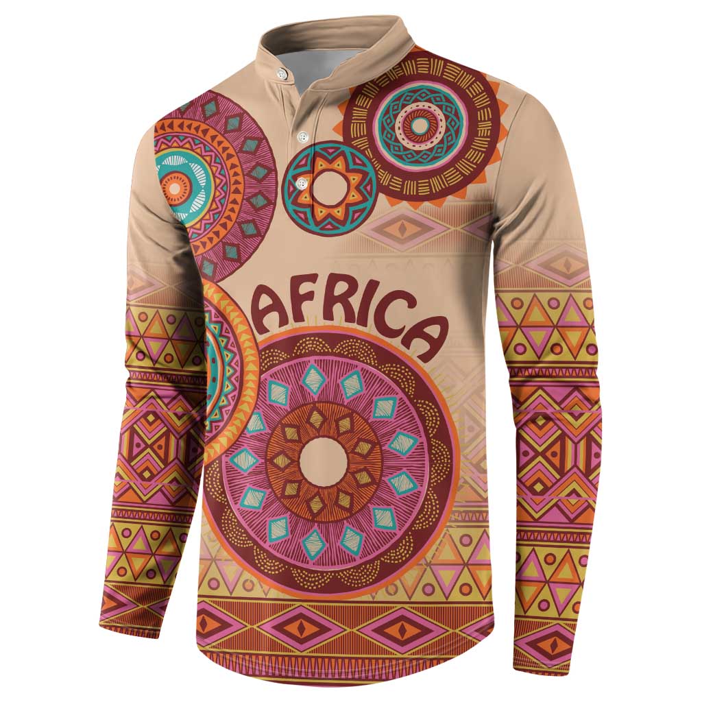 Africa Tribal Traditional Pattern Button Sweatshirt Beige Motif