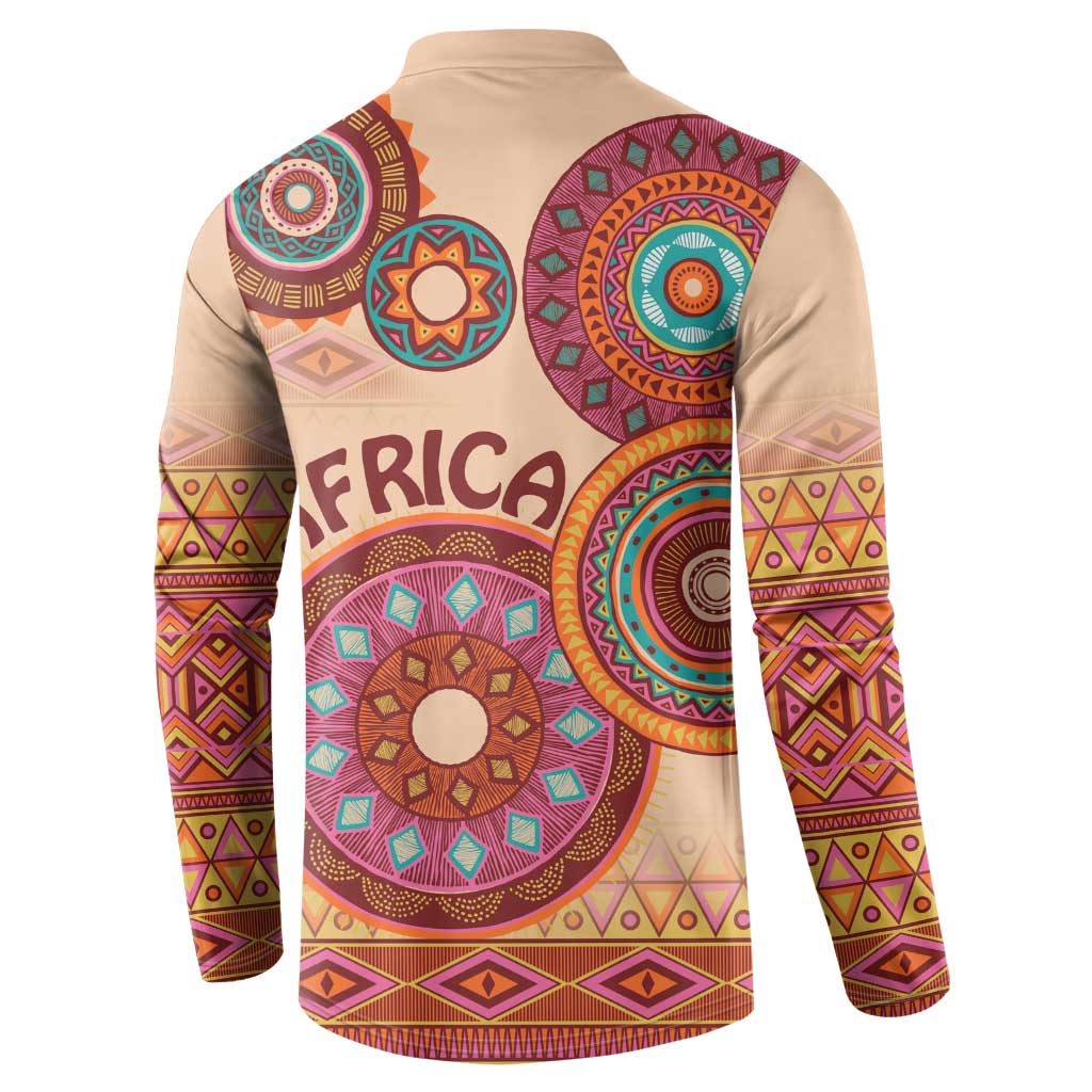 Africa Tribal Traditional Pattern Button Sweatshirt Beige Motif