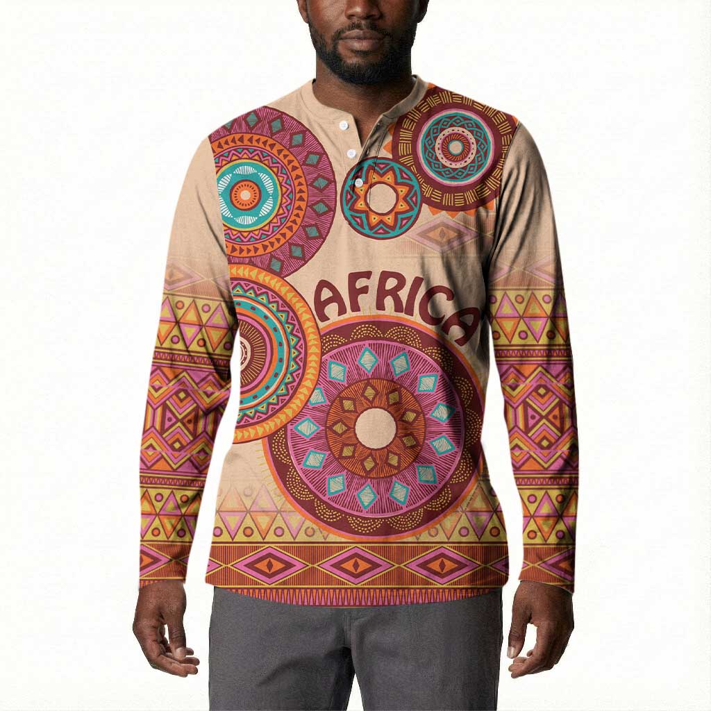 Africa Tribal Traditional Pattern Button Sweatshirt Beige Motif