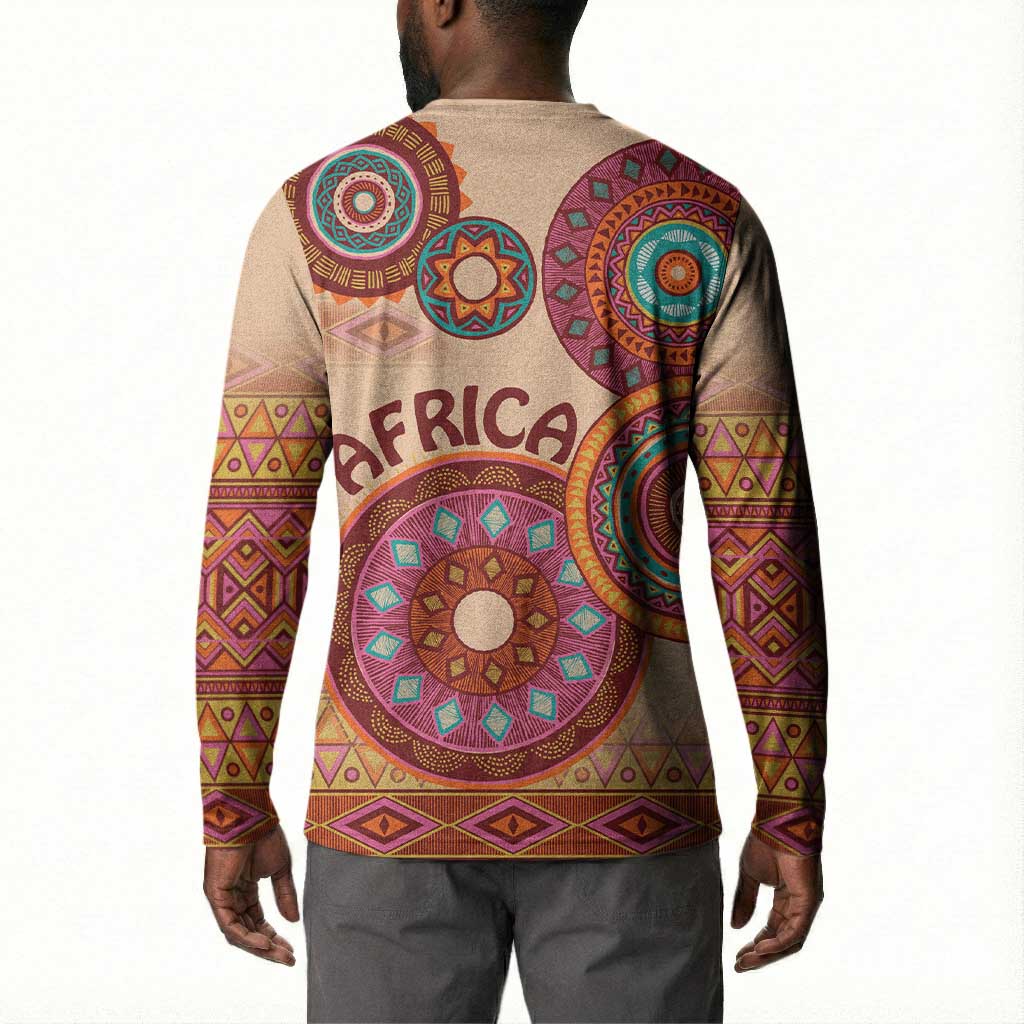 Africa Tribal Traditional Pattern Button Sweatshirt Beige Motif