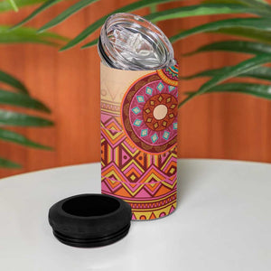 Afro Tribal Traditional Pattern 4 in 1 Can Cooler Tumbler Beige Motif