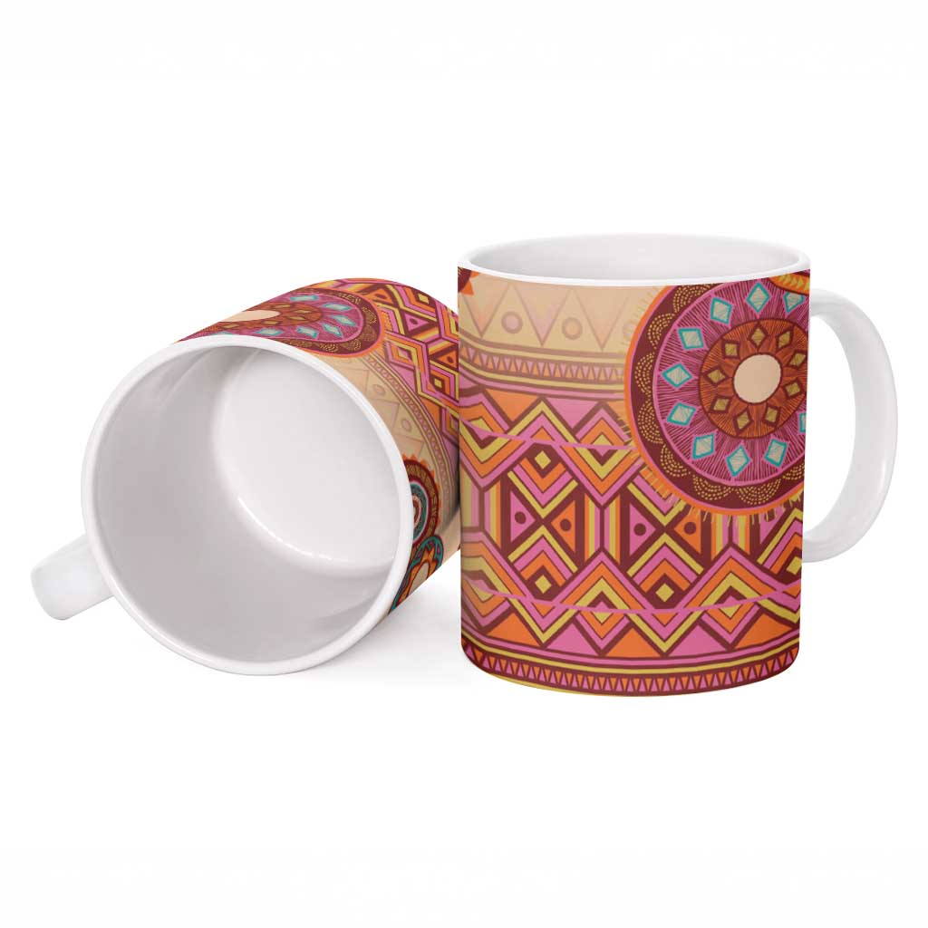 Africa Tribal Traditional Pattern Ceramic Mug Beige Motif