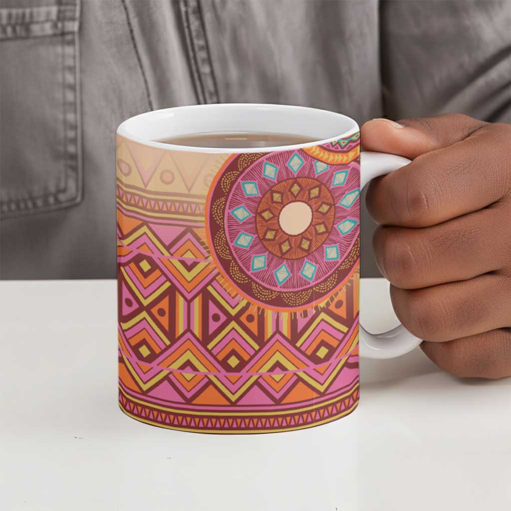 Africa Tribal Traditional Pattern Ceramic Mug Beige Motif