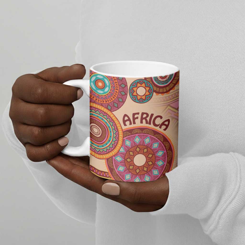 Africa Tribal Traditional Pattern Ceramic Mug Beige Motif