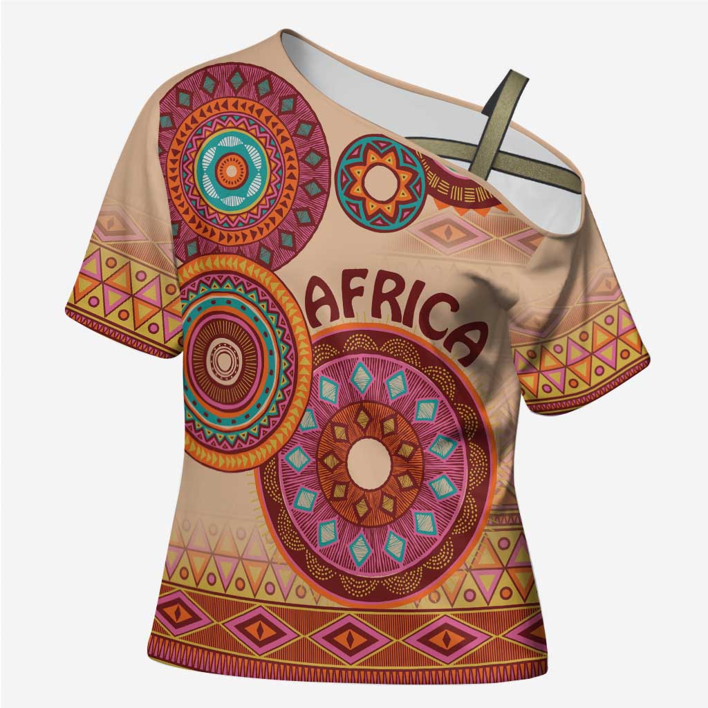 Africa Tribal Traditional Pattern Cross Shoulder Shirt Beige Motif