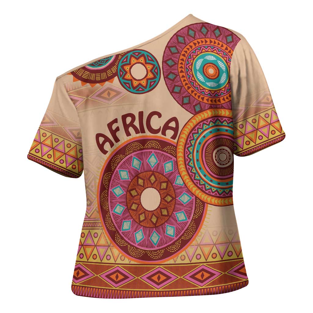 Africa Tribal Traditional Pattern Cross Shoulder Shirt Beige Motif