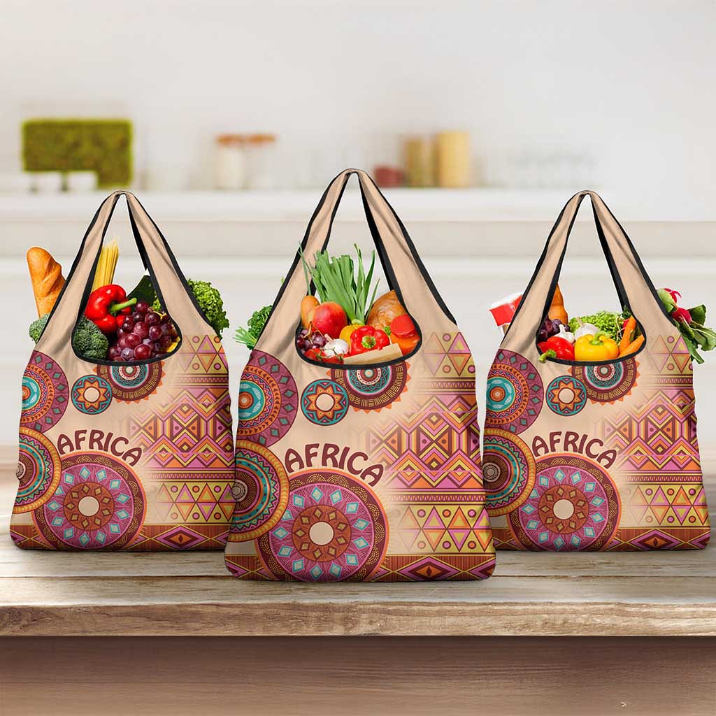Afro Tribal Traditional Pattern Grocery Bag Beige Motif