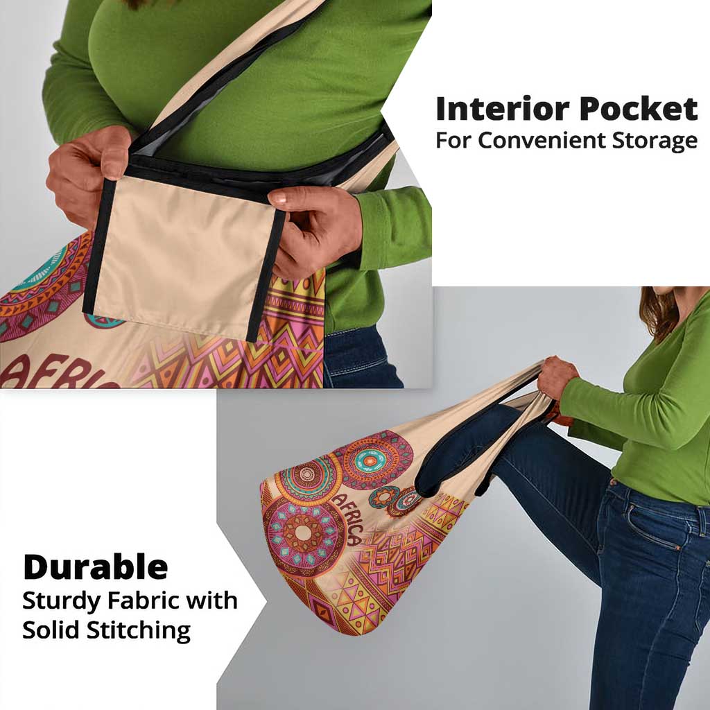 Afro Tribal Traditional Pattern Grocery Bag Beige Motif