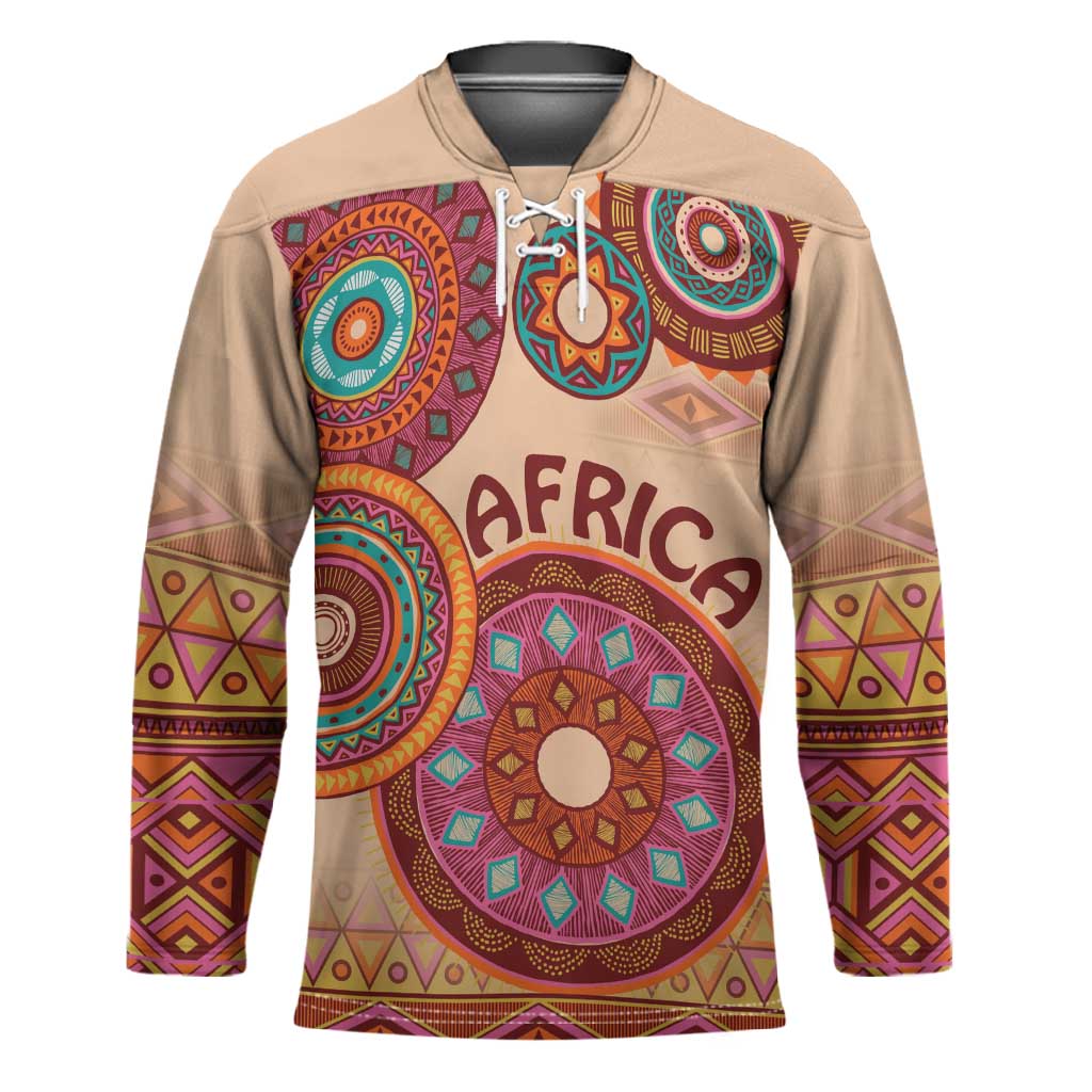Africa Tribal Traditional Pattern Hockey Jersey Beige Motif