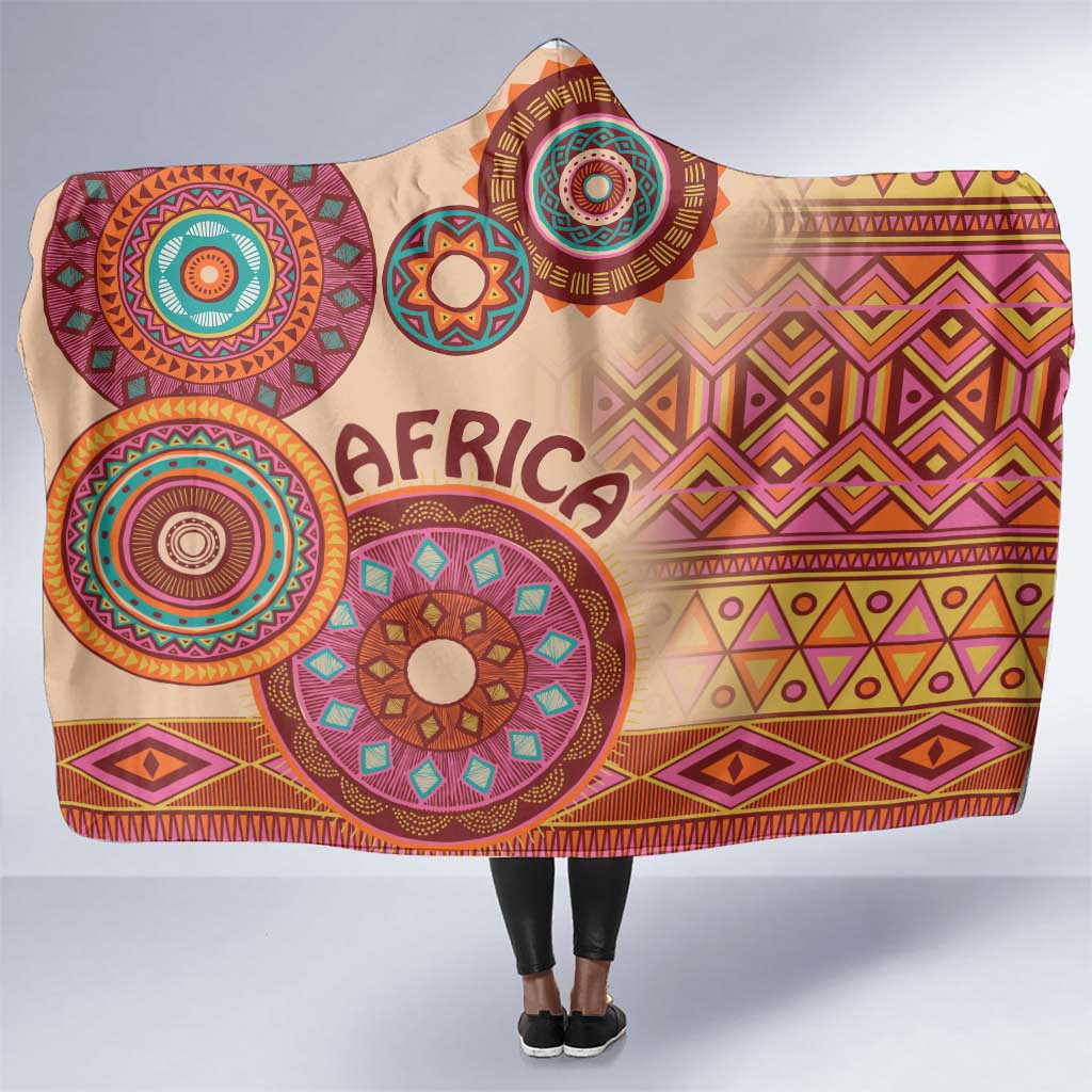 Afro Tribal Traditional Pattern Hooded Blanket Beige Motif