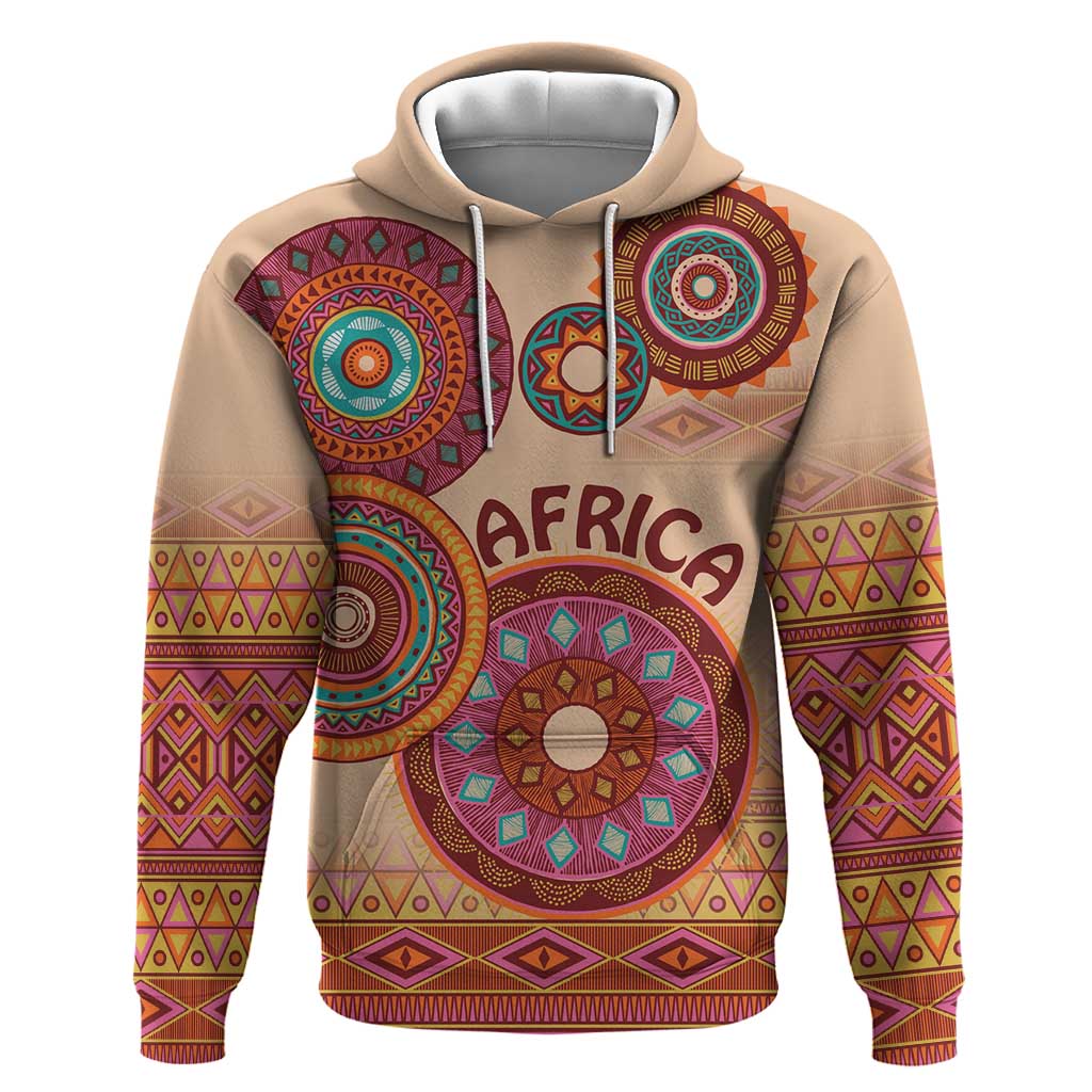 Afro Tribal Traditional Pattern Hoodie Beige Motif