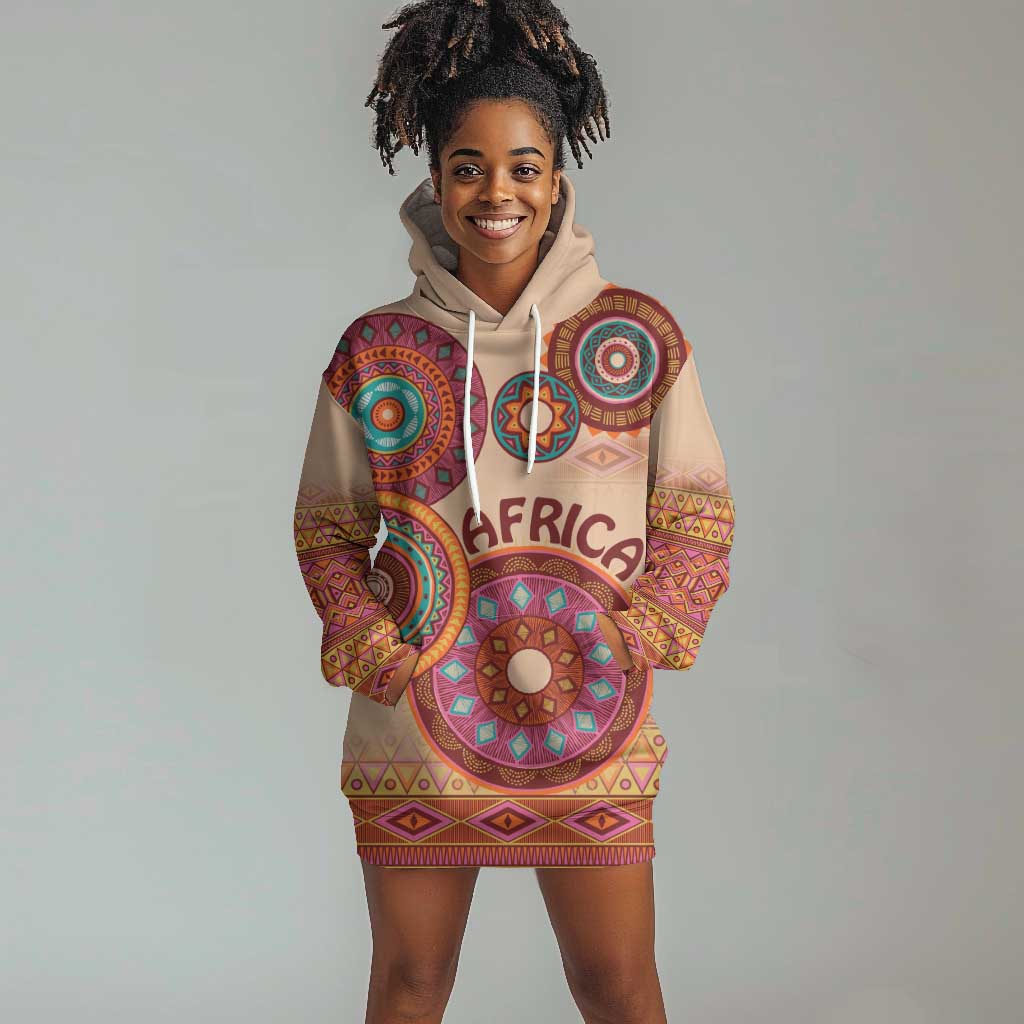 Afro Tribal Traditional Pattern Hoodie Dress Beige Motif