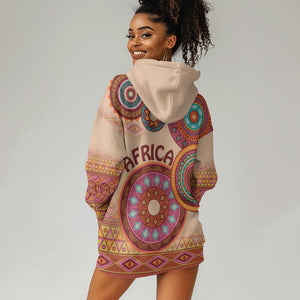 Afro Tribal Traditional Pattern Hoodie Dress Beige Motif