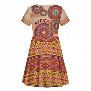 Afro Tribal Traditional Pattern Kid Short Sleeve Dress Beige Motif