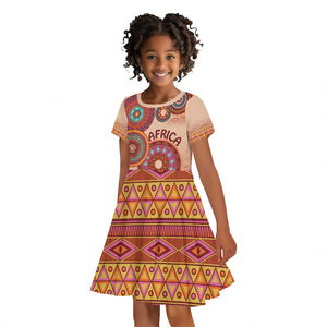 Afro Tribal Traditional Pattern Kid Short Sleeve Dress Beige Motif