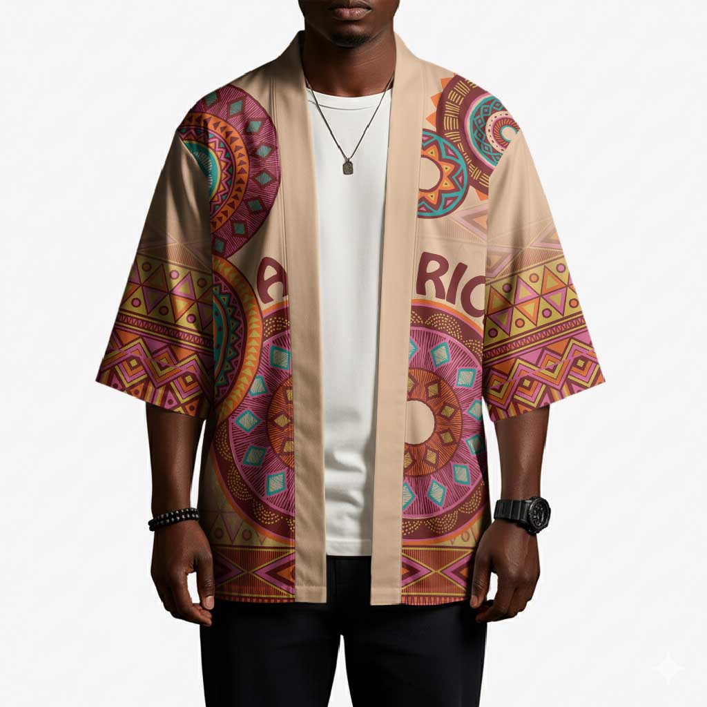 Africa Tribal Traditional Pattern Kimono Beige Motif
