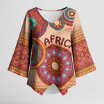 Africa Tribal Traditional Pattern Kimono Sleeve Blouse Beige Motif