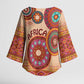 Africa Tribal Traditional Pattern Kimono Sleeve Blouse Beige Motif