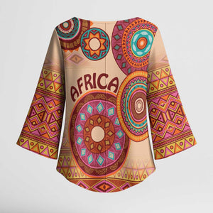 Africa Tribal Traditional Pattern Kimono Sleeve Blouse Beige Motif