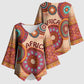 Africa Tribal Traditional Pattern Kimono Sleeve Blouse Beige Motif